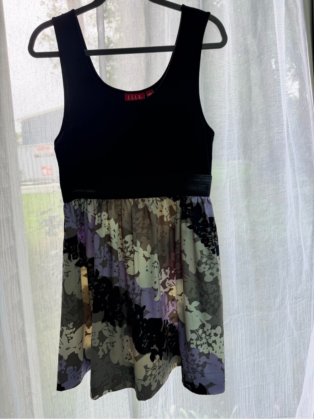 Elle Black Tank Bodice Dress with Floral Print Skirt